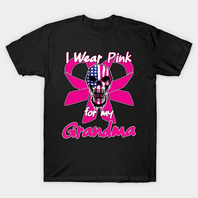 I Wear Pink For My Grandma - Breast Cancer Support Skull T-Shirt by Anassein.os